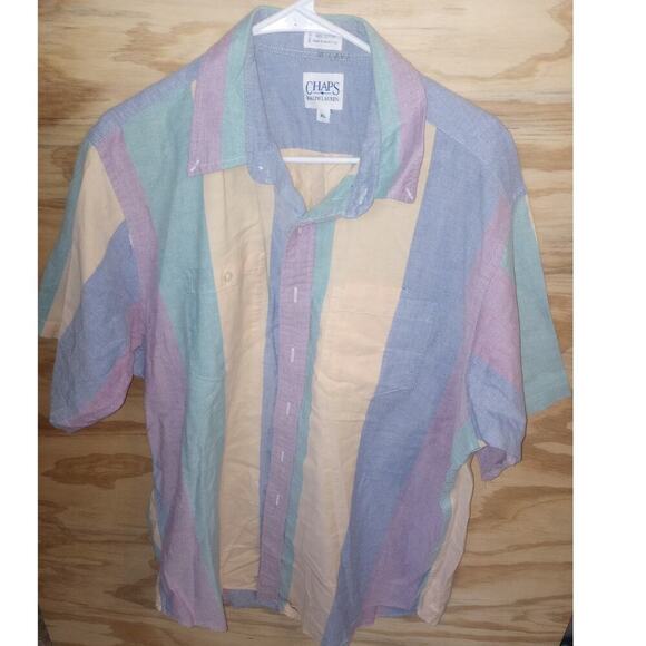 Chaps Other - Vintage Men's Chaps Ralph Lauren XL Pastel Stripe Button Up 90s Colorblock